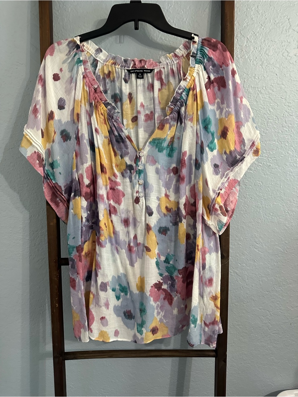 Zac & Rachel Multi-Color Watercolor Floral Peasant Top